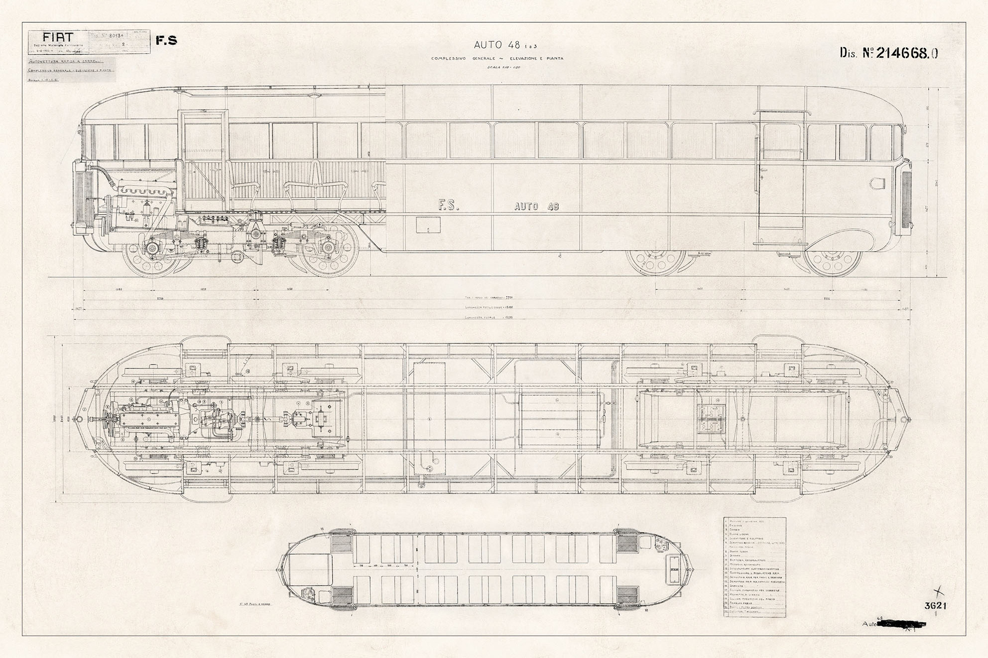 Disegno tecnico dell’automotrice ALb 48