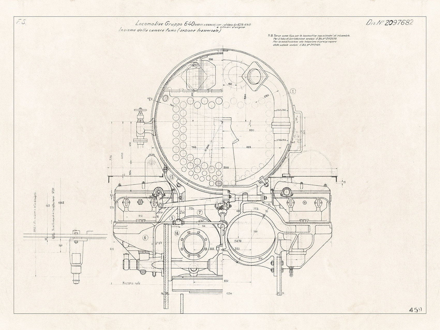 Disegno della camera fumo delle locomotive Gruppo 640